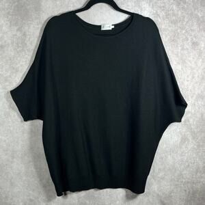 R Label The Reset Sweater L/XL Black Wool Knit Dolman Crew Neck Pullover Stretch